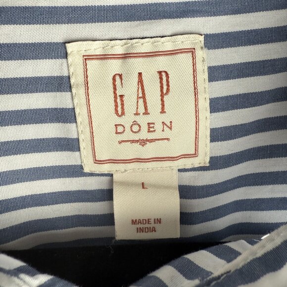 Gap X DOEN Eyelet Lace Collar Button Down Big Shirt Blue Stripe 100% Cotton L - Picture 5 of 11